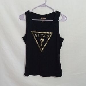 Guess Black Sleeveless Top with Gold Emblem